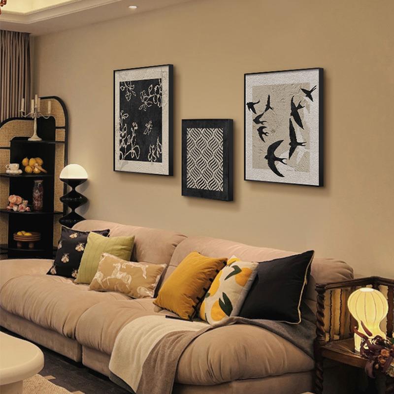 雾里 小众中古风餐厅挂画侘寂风客厅装饰画复古卧室床头挂画