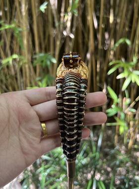 贵州黑竹实心雕刻烟斗三用约21cm