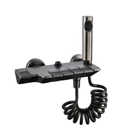 枪灰航母钢花琴键洒套装升降浴器套枪灰装色三ZTL档四档花洒淋带