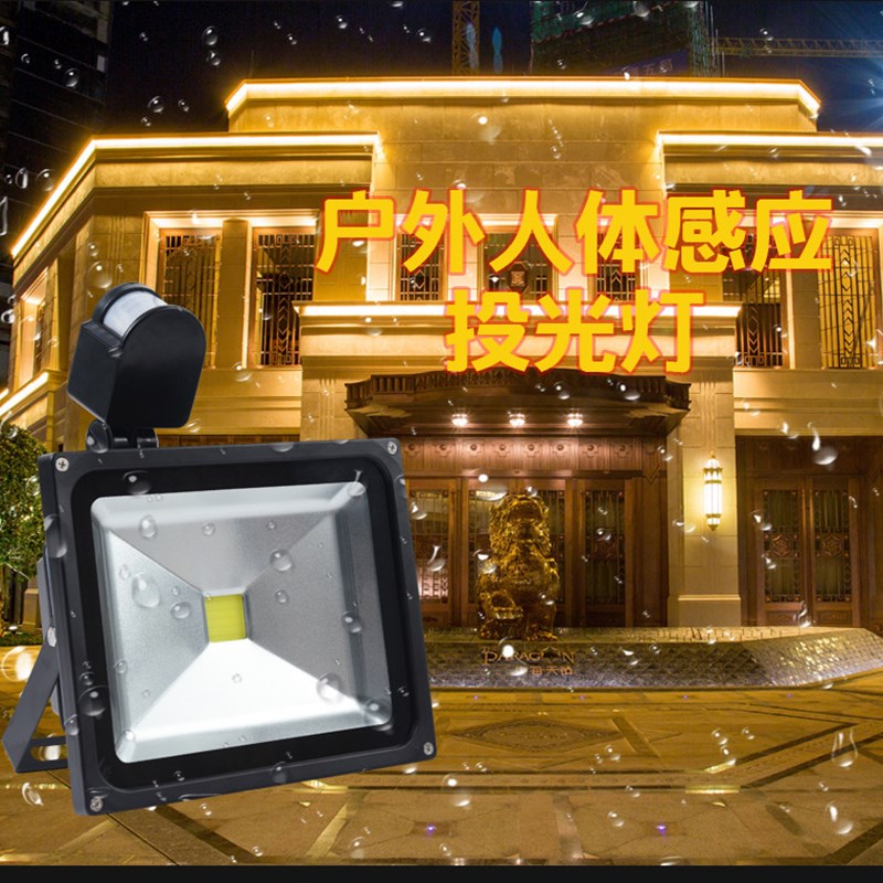 30W LED红外人体感应投光灯 车库灯过道灯 背包款投光灯带感应器