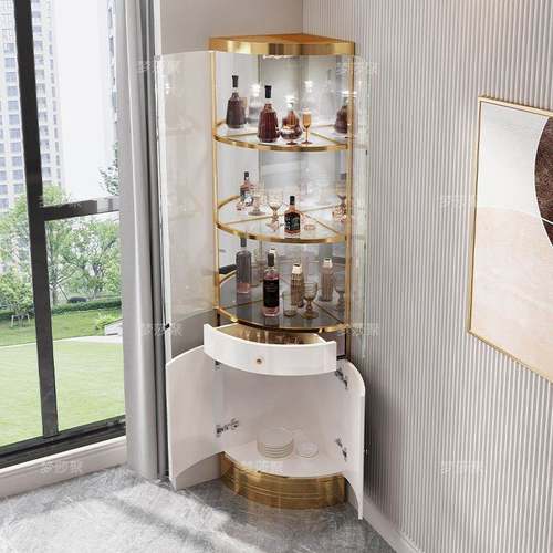 现轻奢三角酒柜客角厅璃代简约靠墙带抽屉角柜不REM锈钢玻门墙柜