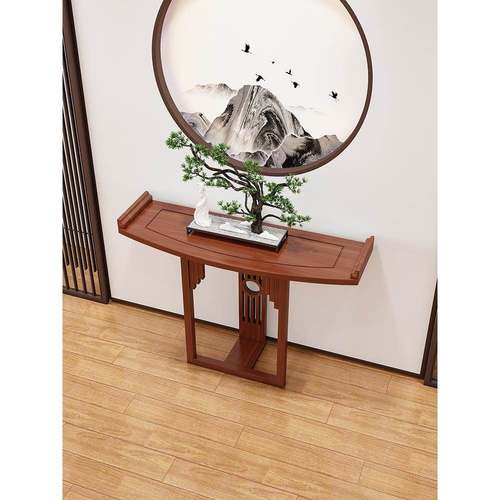 新中实式半圆玄关桌关木条案靠墙弧形关EHJ柜玄现代玄台窄桌走廊