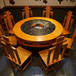 木大理石岩椅板火锅实桌饭743店桌组磁合火锅桌子电炉一体无烟家