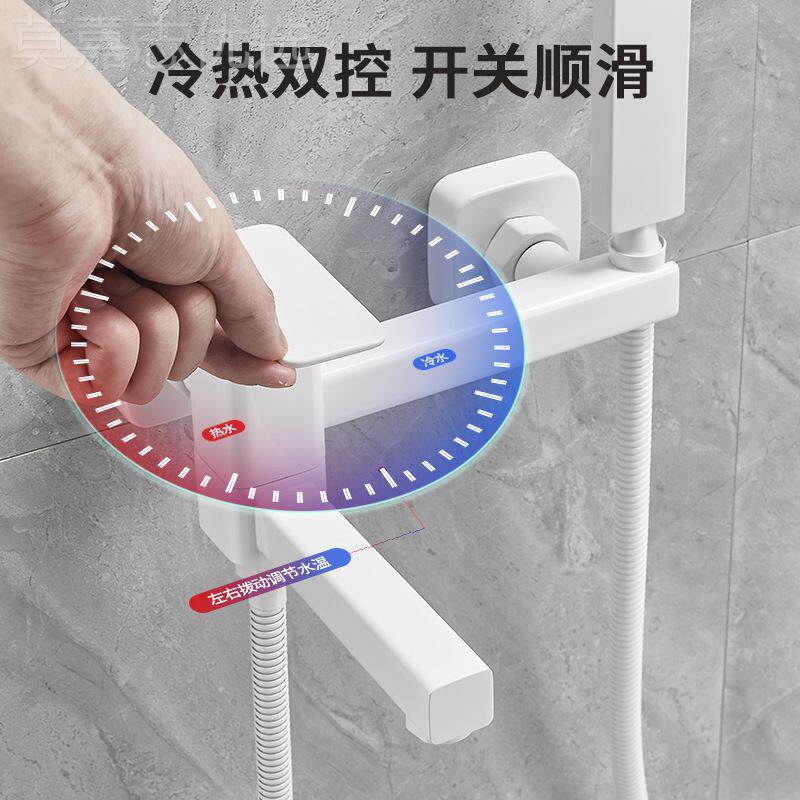 白色装浴缸浴缸龙头水龙明装家用头简易淋浴花洒铜全混水阀套浴室