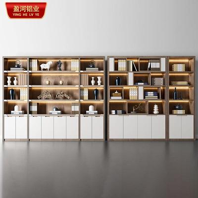 现代简约家用客厅房靠墙到顶玻璃金门一书体收GCA纳示铝展合书柜