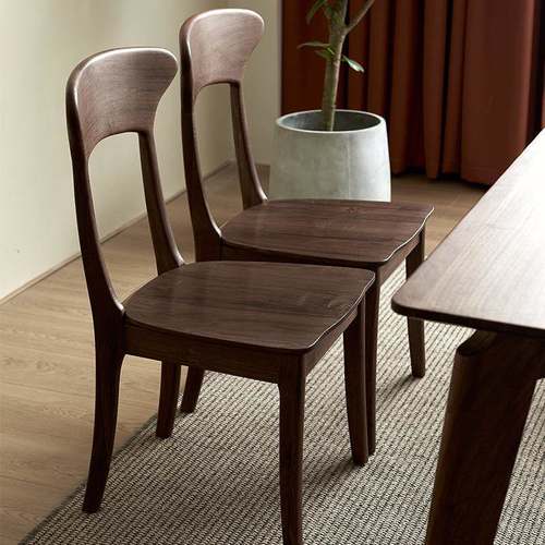 胡桃木餐椅靠椅全书桌椅家休用北美闲椅黑子背现代简约北欧AON实