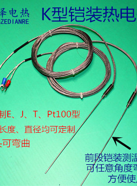 K型铠装热电偶WRNK-191/E型J型热电偶/探针热电偶/温度传感器