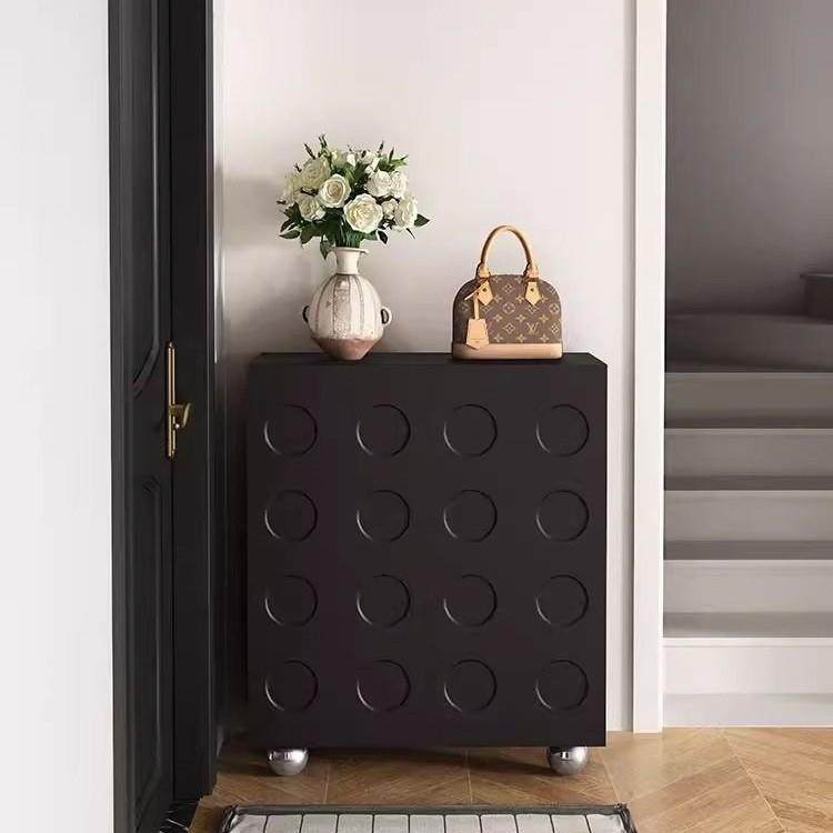 黑色复LAS古柜家用户门口玄客入厅收纳一关体简约靠鞋墙储物柜子