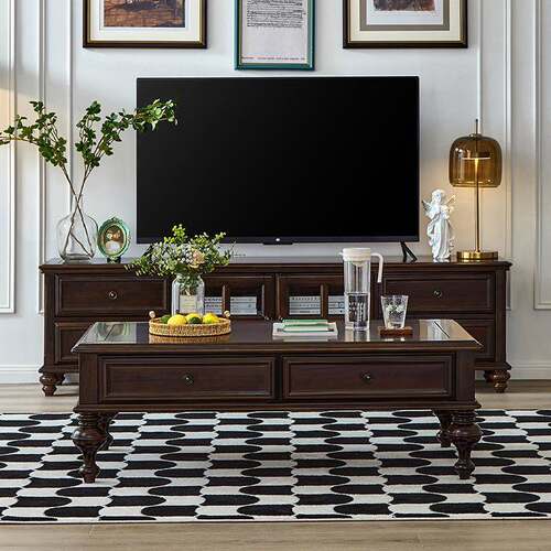美式简约客全实木茶几电视柜式组合欧复TSO古小户型乡村家用厅茶