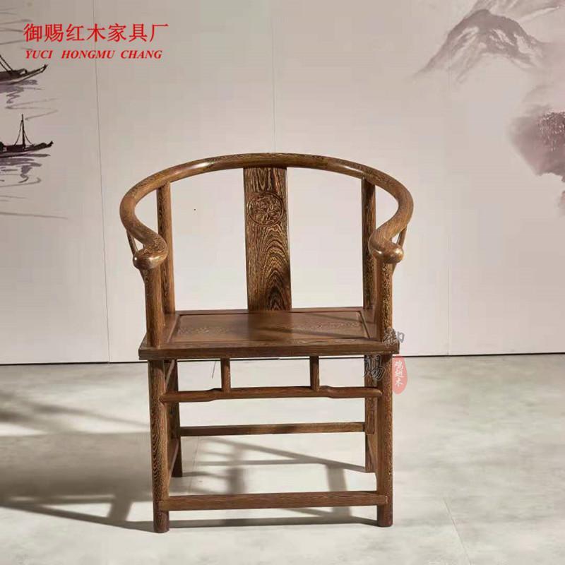 爆款圈椅翅鸡木椅三件套靠椅中式实木休闲管帽椅茶圈桌10234818背