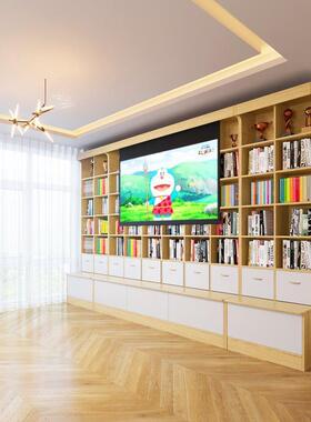 实木书柜整面XX828224柜墙一体到客厅收纳储物顶柜书柜架格子满墙