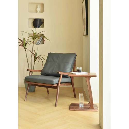 椅椅阳台单人沙设发椅意式48796极黑简休闲椅计师胡桃子木实木单