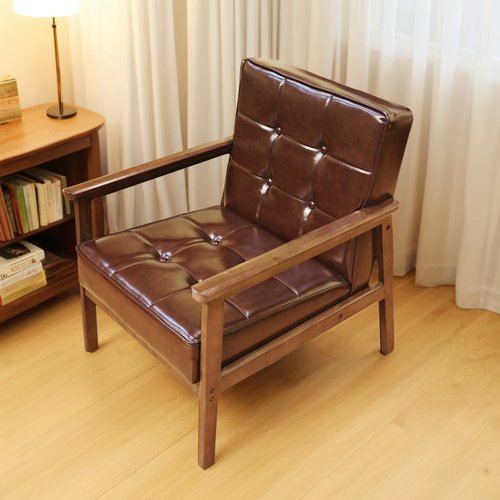 中古风实木沙发椅休闲 客厅家用小户型现代简约单人位懒人沙发椅