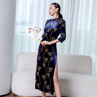 2026新款七分袖旗袍式中领东方古典舞练功服现代舞台表演服修