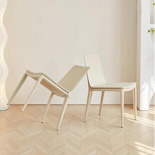 法式奶油风马鞍皮餐椅家用现代简约意式白色餐桌椅子高靠背