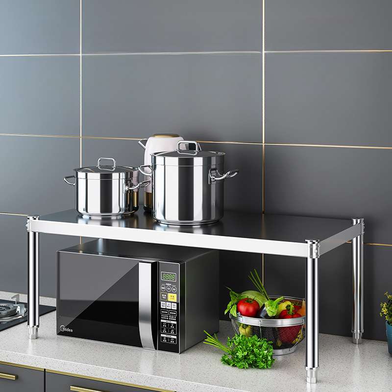 厨房不锈钢一层单层置物架家用多功能台面微波炉电器烤箱桌面架子