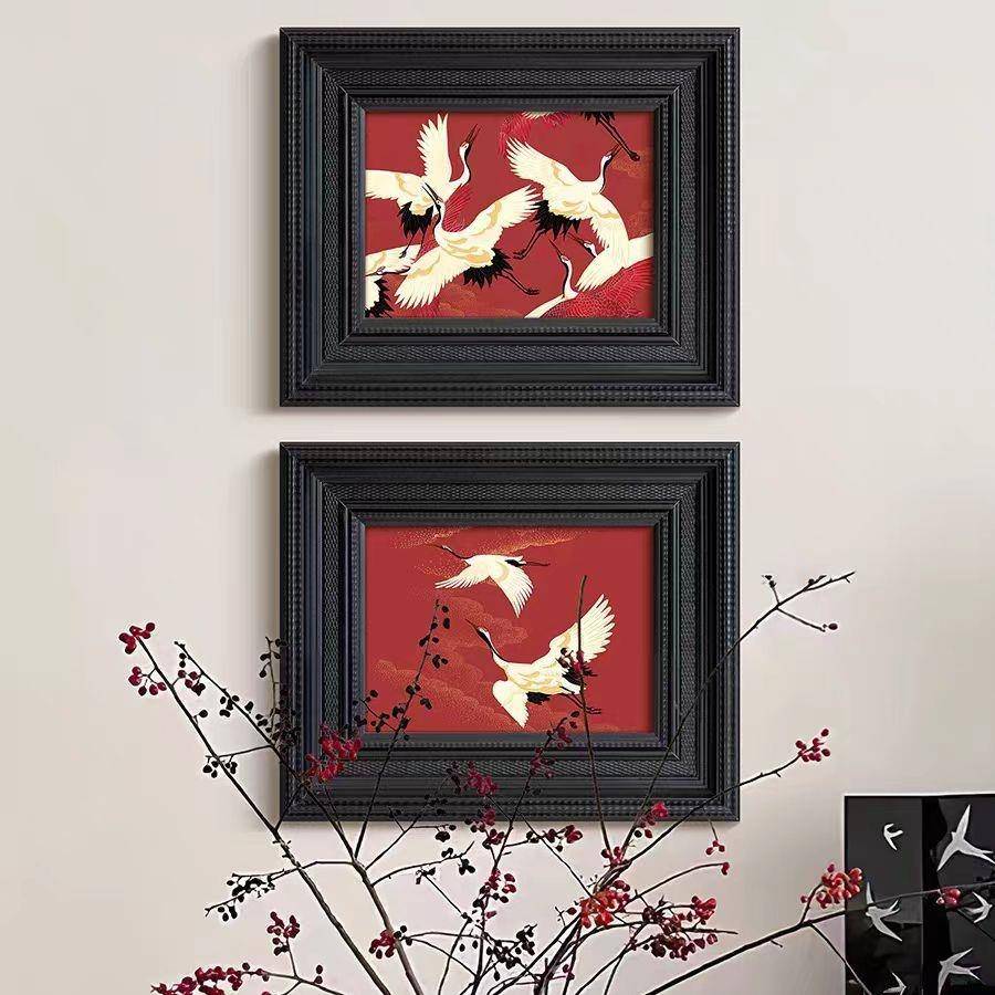 《鹤舞》现代轻法式中国风新年红色仙鹤装饰画新中式客厅玄关挂画
