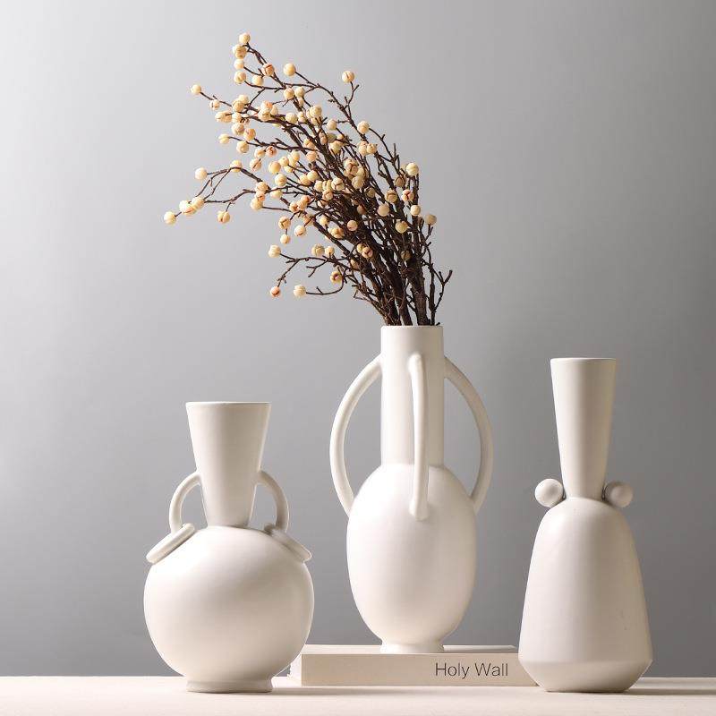 现代简约创意陶瓷花瓶哑光白带耳插花装饰品样板房个性摆件北欧,畜牧/养殖物资,畜牧/养殖器械,淘宝优惠券,粉丝福利购,淘宝优惠卷