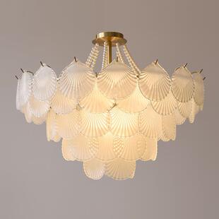 法式复古创意轻奢贝壳玻璃客厅主吊灯意式简约后现代卧室餐厅灯具