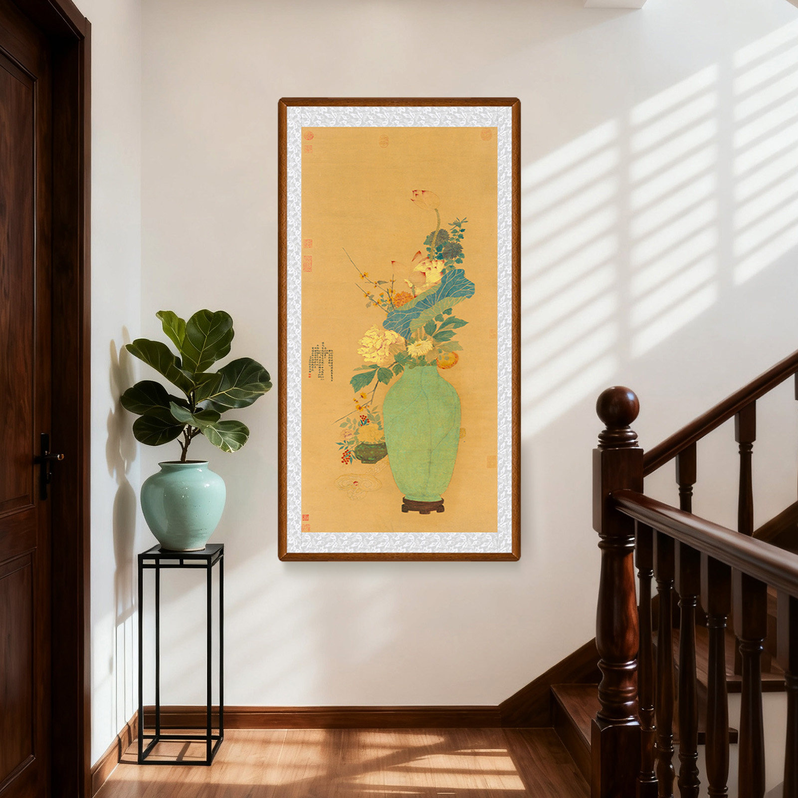 平安如意图玄关挂画牡丹花十全十美客厅新中式装饰画茶室壁画国画
