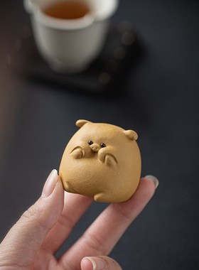 可爱小猪茶宠摆件精品可养紫砂茶玩创意招财茶桌茶盘装饰品小配件