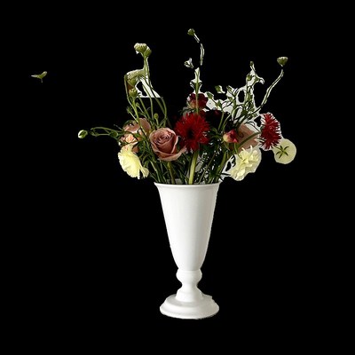 SilentWind寂风生活 法式复古高脚陶瓷花瓶大口径桌面高级感摆件