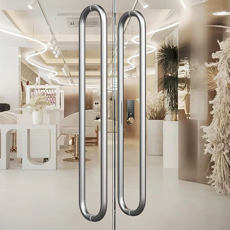 极简大门拉手实木有框玻璃门把手木质拼色轻奢别野拉手不锈钢黑色