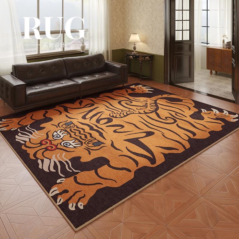 民族风老虎地毯客厅2025新款轻奢高级感藏毯黑色复古中古免洗地垫