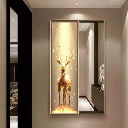 福鹿隐形推拉全身镜装饰画可关闭暗藏式穿衣镜子壁画轻奢玄关挂墙