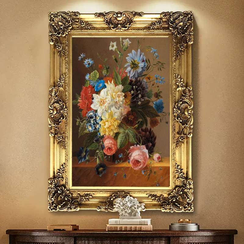 世界名画高档古典玫瑰手绘油画花开富贵装饰画欧式玄关过道挂画竖