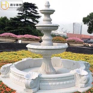 石雕新款欧式黄锈石花盆喷泉大理石跌雕塑花钵流水盆汉白玉盆家用