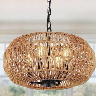 麻绳藤条手工编制灯罩四头吊灯插线式吸顶式玄光天花板厨房