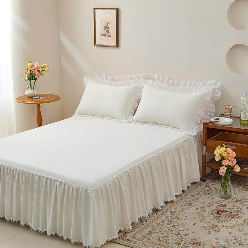 纯棉白色床罩床裙式单件防滑荷叶边全棉床单1.8x2x2.2m床套保护套