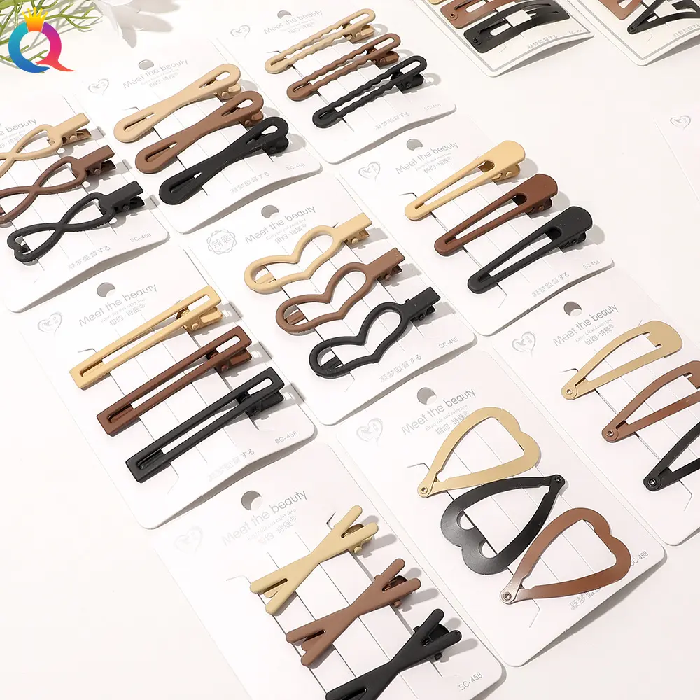 韩版高级感咖色系发夹边夹简约气质一字夹bb夹鸭嘴夹套装
