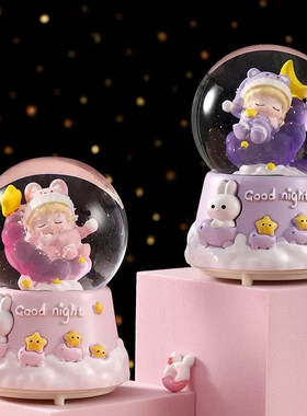 卡通大号发光水晶球卧室摆件学生送礼八音盒床头摆件水球源头工厂