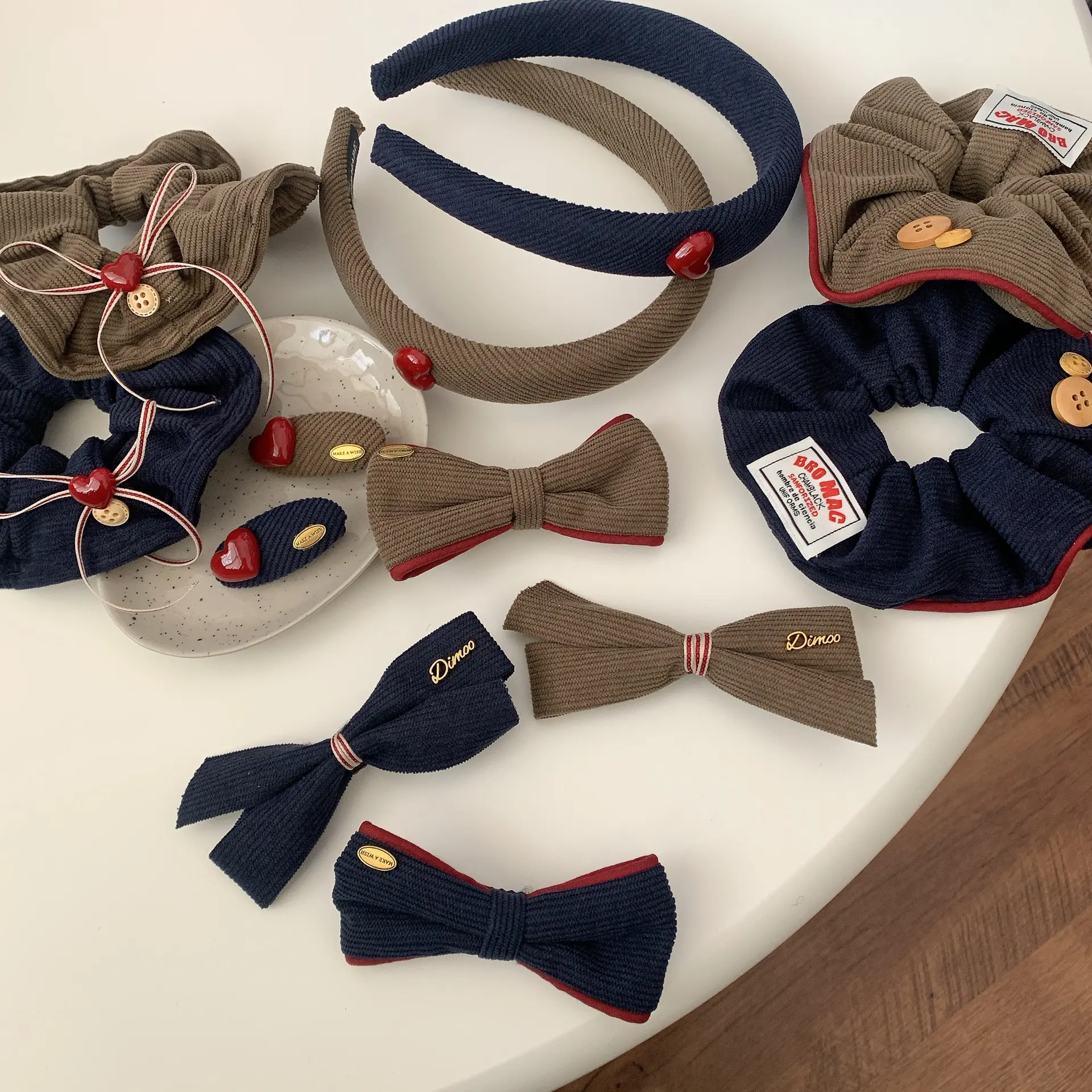 秋冬复古结纽扣爱心发夹大肠发圈韩系气质高级百搭发饰头饰女