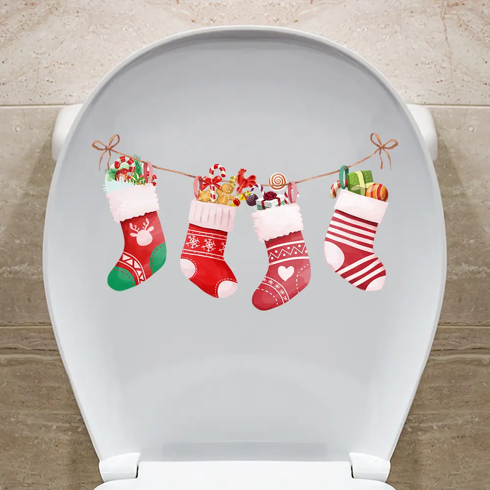 尚易spw-s0405圣诞节圣诞袜马桶装饰墙贴自粘浴室直采马桶贴