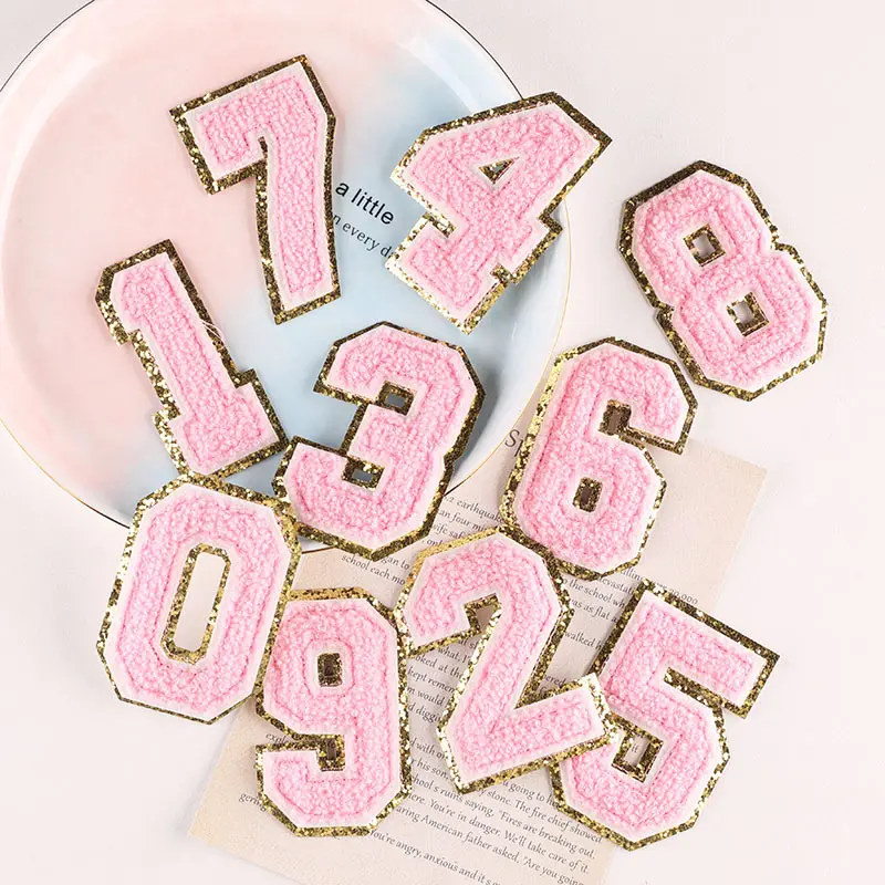 电脑绣花标毛巾绣英文字母补丁服装双层贴布绣雪尼尔刺绣布贴