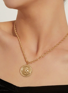 欧美饰品  时尚潮流女王图像金属项链女 硬币复古流行