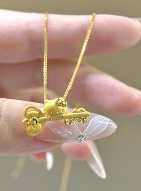 黄金色kitty钥匙吊坠项链女精致甜美可爱猫百搭锁骨链