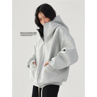 Acestudios 秋冬 美式复古街头高级感廓形连帽开衫加厚卫衣外套女
