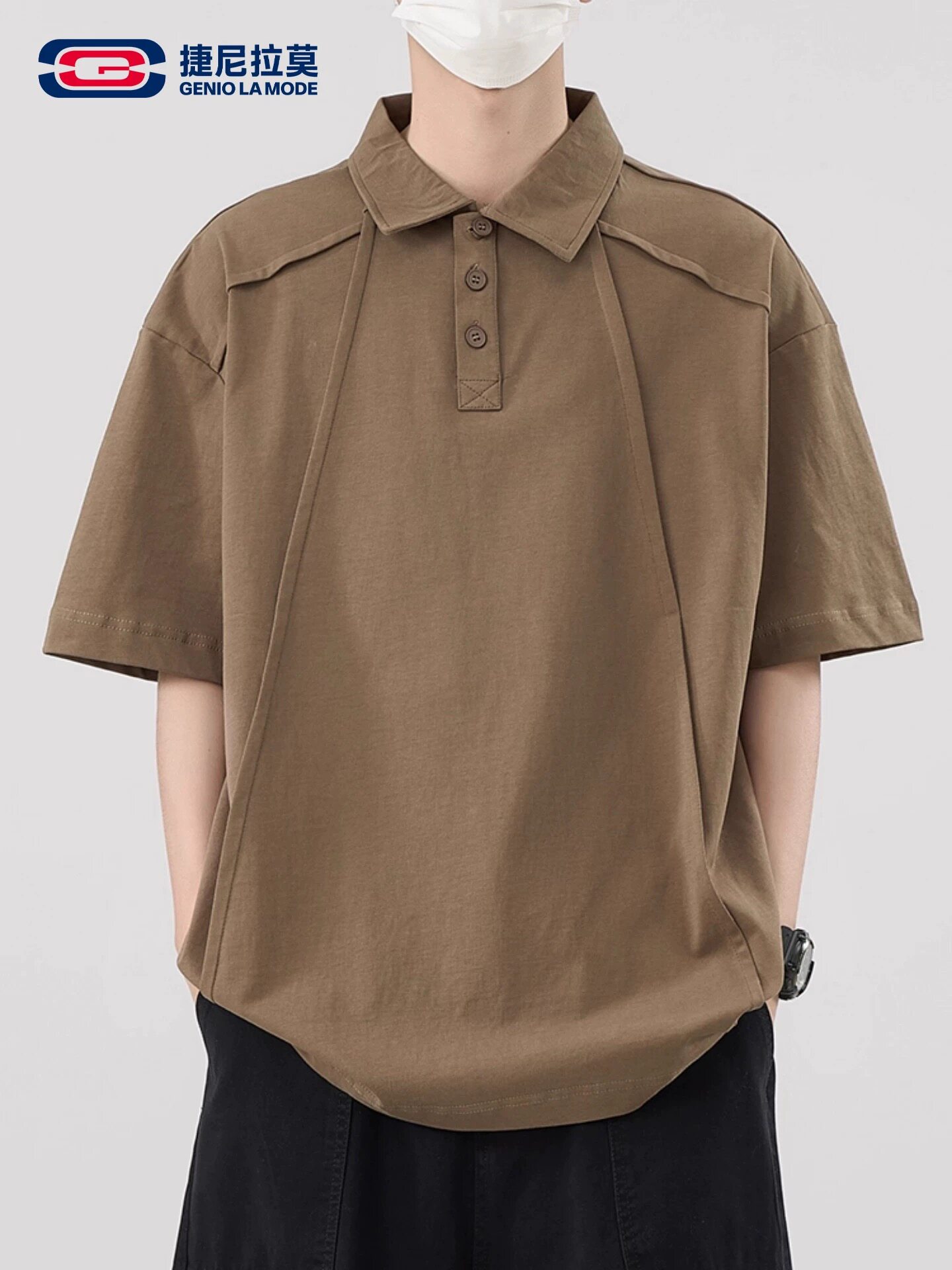 【敖瑞鹏代言】GENIOLAMODE重磅纯棉polo衫短袖T恤男翻领宽松复古