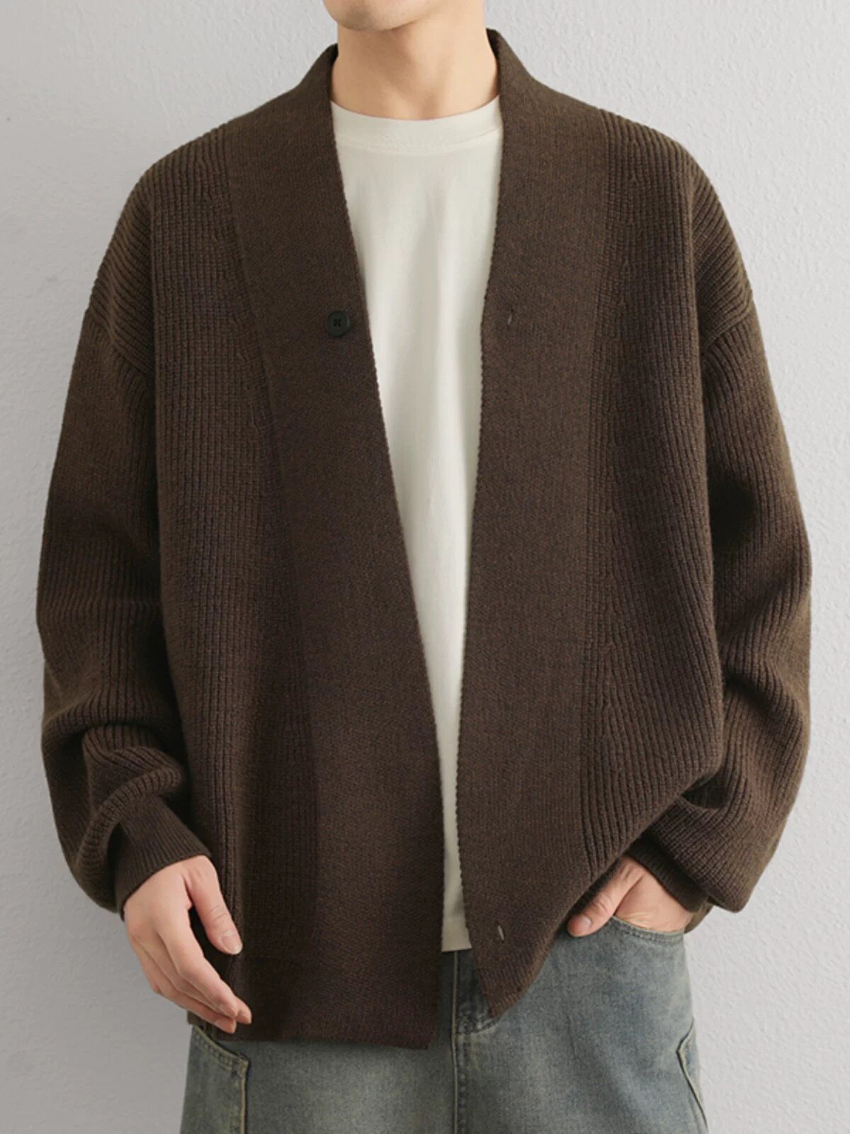 美式复古道袍毛衣开衫外套男春秋款潮牌慵懒高级感老钱风针织衫