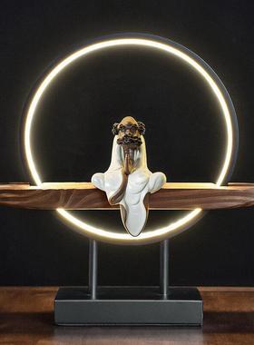 禅思达摩陶瓷中式创意灯光装饰摆件家居客厅办公室摆设开业乔迁礼