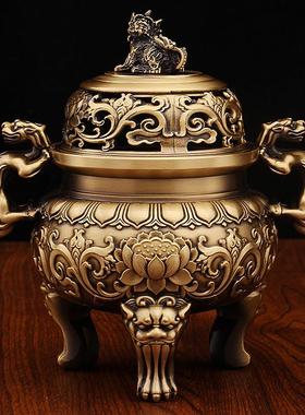 仿古狮子二龙戏珠熏香炉兽耳青香炉办公室地摊文玩摆件纯铜香薰炉