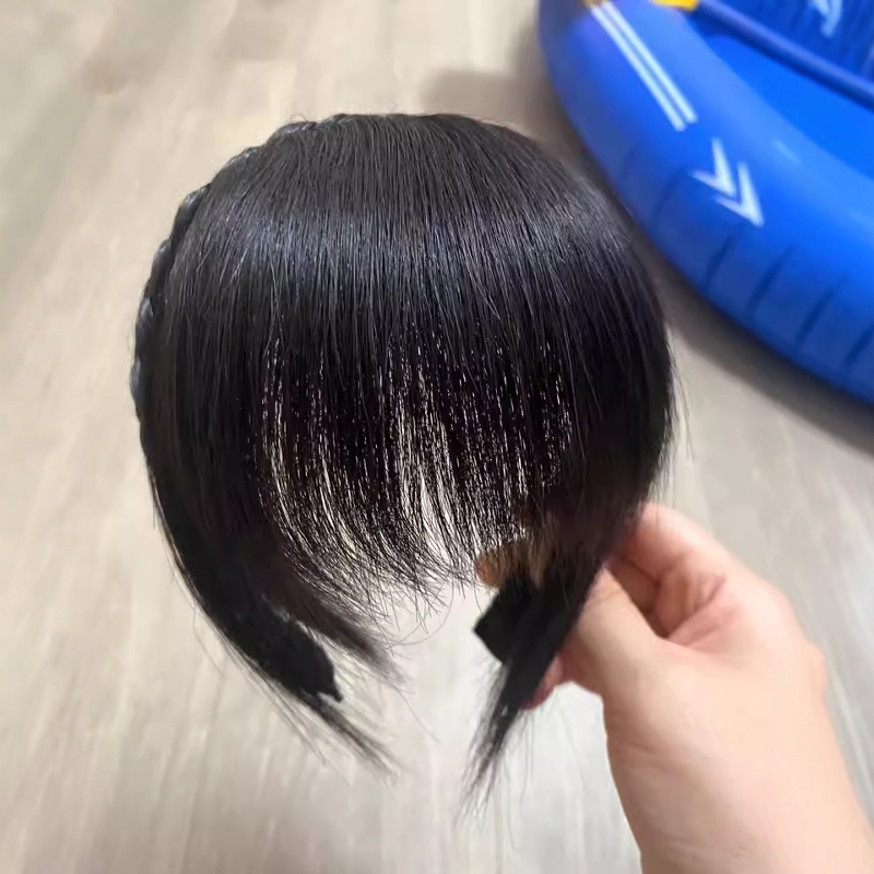 仿真发女辫子发箍刘海前额头遮白发自然鬓角补发块碎齐刘海假发片