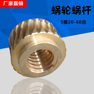60齿 5模精密黄铜涡轮蜗杆减速器金属蜗杆涡轮副电机减速箱配件20