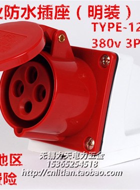 TYPE-124 IP44防水航空工业插座(明装固定式)4芯32A 3P+E 380V 6H