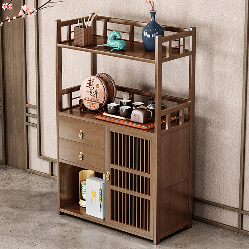 新中式博古架茶架展示架小型茶叶柜茶具收纳柜实木矮茶柜置物架子