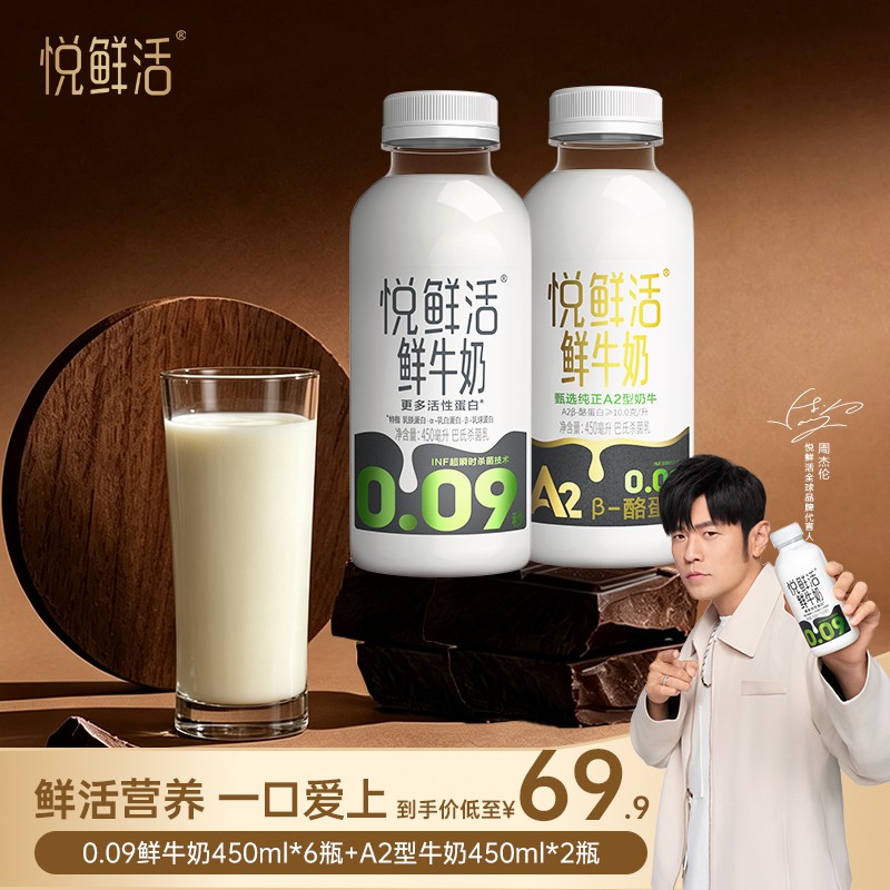 种草推荐悦鲜活鲜牛奶450ml*6瓶+A2型450ml*2瓶 鲜奶鲜牛奶